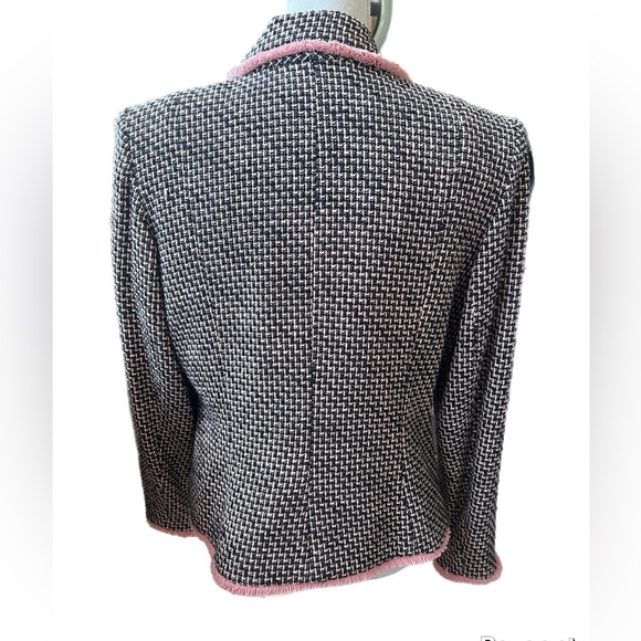 Bigio Collection Pink/black 3 Button Blazer Lined Fringed Edges Size 12 - Picture 3 of 4